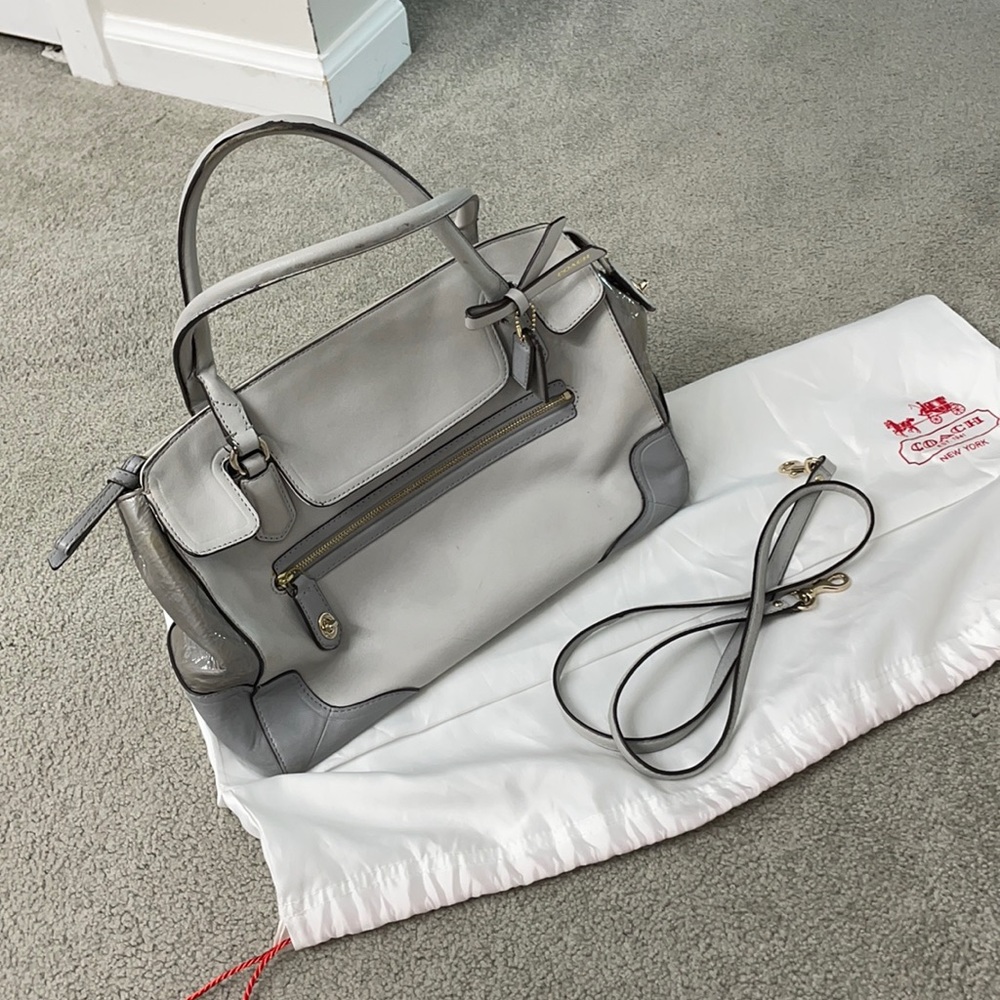 COACH Poppy Colorblock Gray Tones Leather Satchel